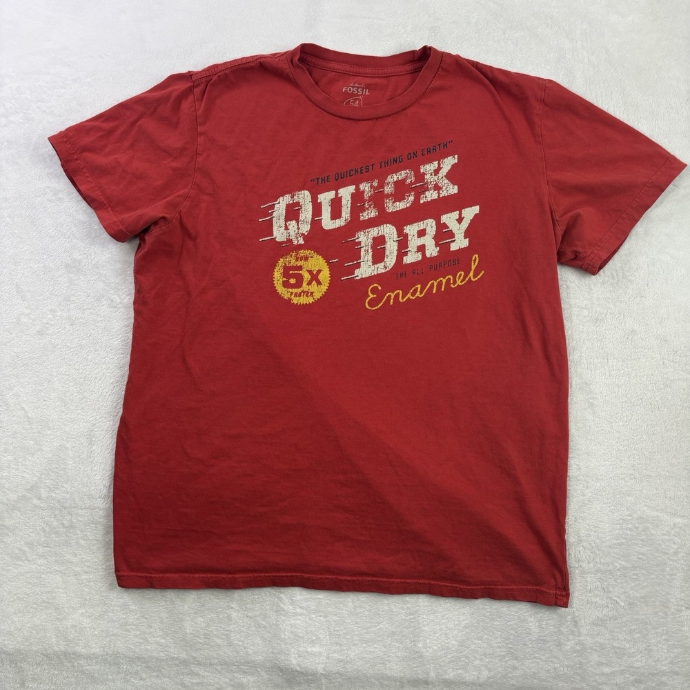 Fossil Quick Dry Enamel Red Short Sleeve Graphic Shirt Men's XL